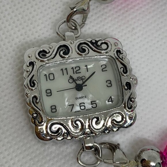 Swap silver tone women watch 28mm mop dial quartz colorful beads size 7”running - Picture 2 of 5